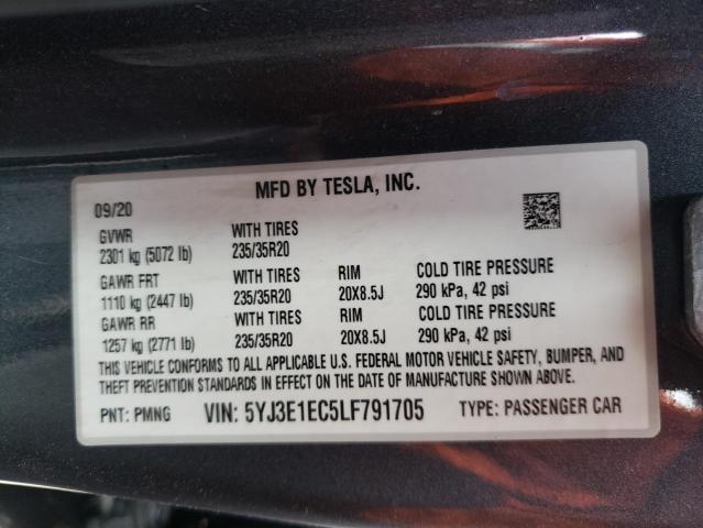 5YJ3E1EC5LF791705 | 2020 TESLA MODEL 3