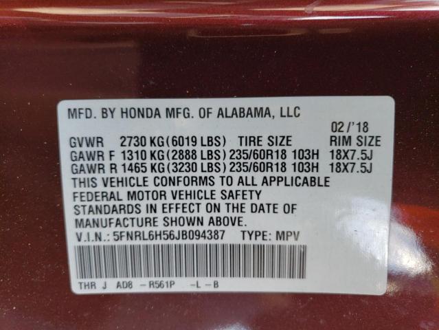 5FNRL6H56JB094387 | 2018 HONDA ODYSSEY EX