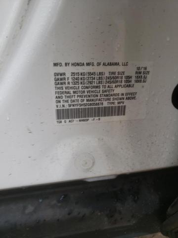 5FNYF5H52GB058878 Honda PILOT EXL