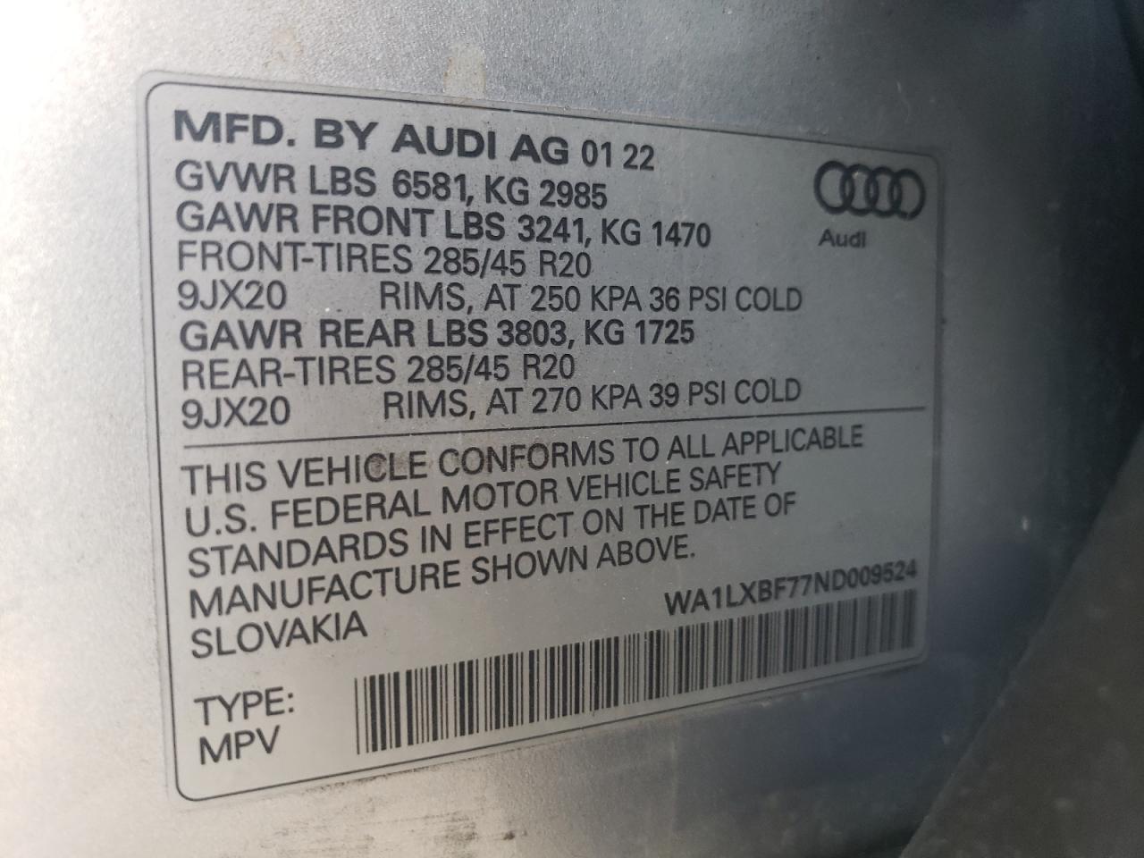 WA1LXBF77ND009524 2022 Audi Q7 Premium Plus