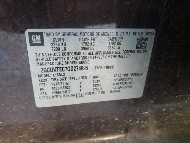 3GCUKTEC7GG274995 | 2016 CHEVROLET SILVERADO