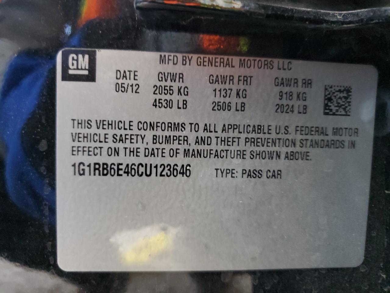 1G1RB6E46CU123646 2012 Chevrolet Volt