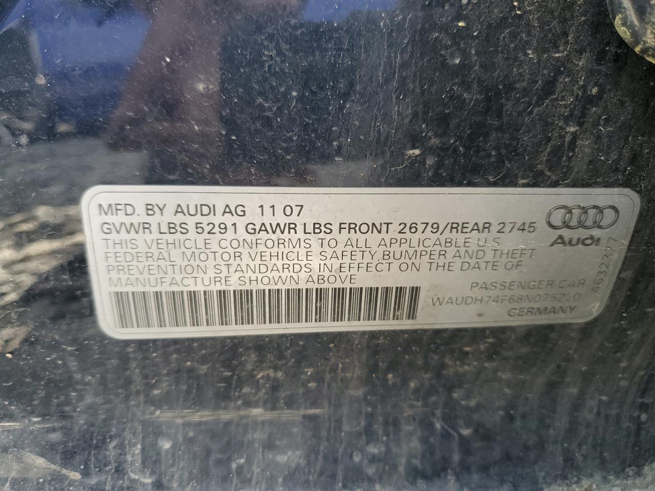 WAUDH74F68N075220 2008 Audi A6 3.2 Quattro