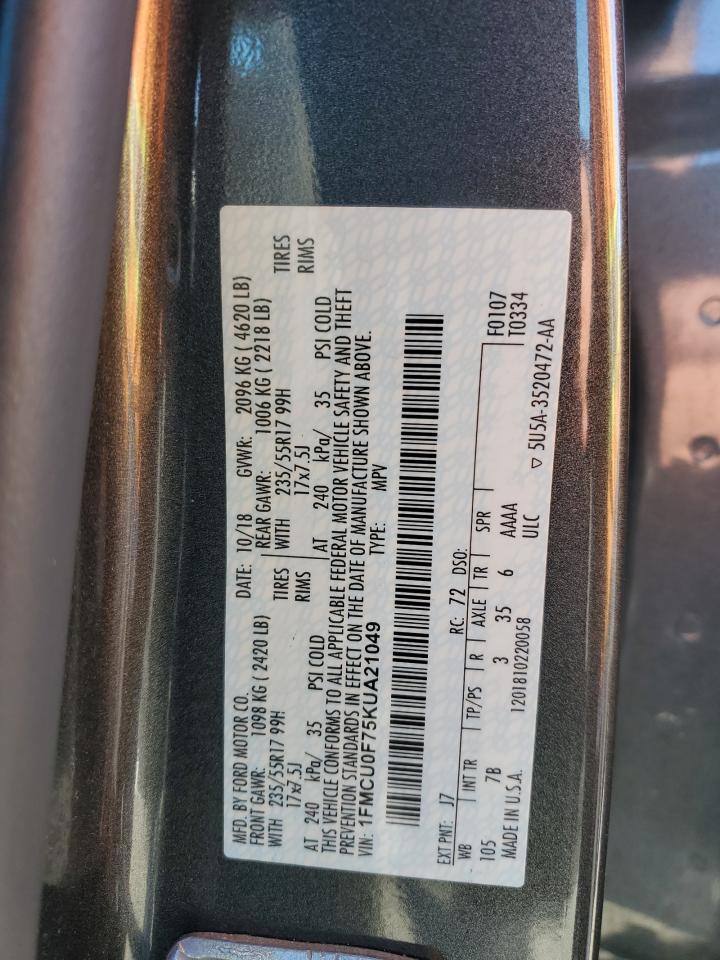 1FMCU0F75KUA21049 2019 Ford Escape S