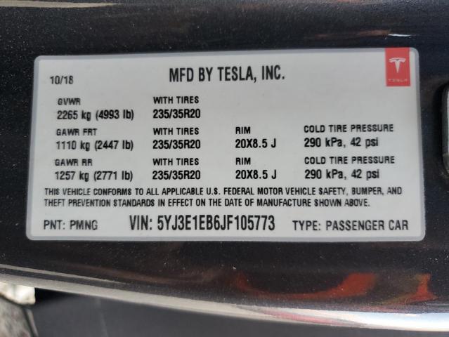 5YJ3E1EB6JF105773 | 2018 TESLA MODEL 3