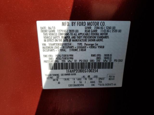 1FAHP2E80EG100354 | 2014 FORD TAURUS SEL