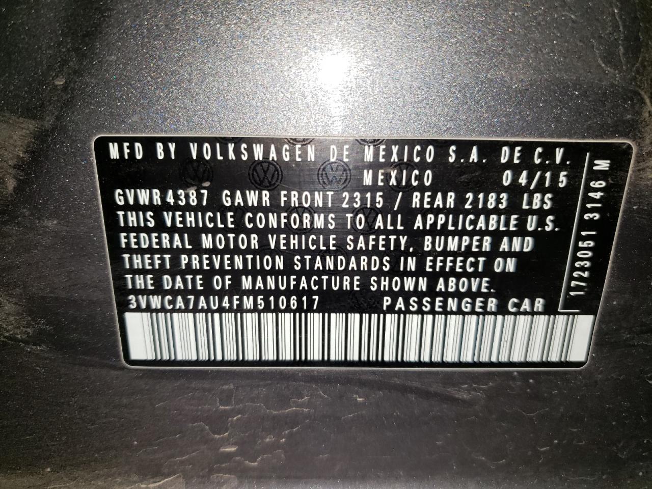 3vwca7au4fm510617 3VWCA7AU4FM510617 2015 Volkswagen Golf Sportwagen Tdi S