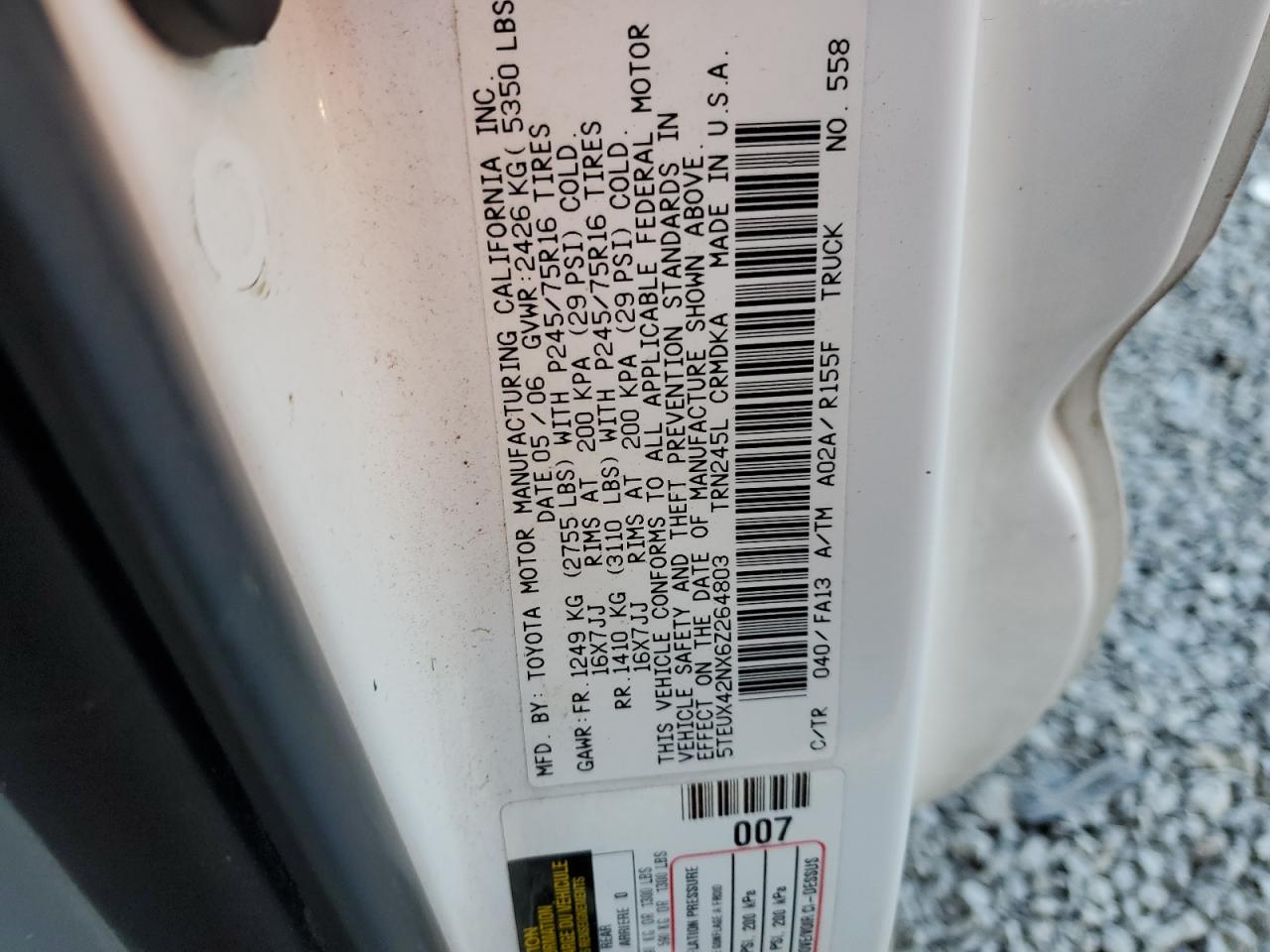 5TEUX42NX6Z264803 2006 Toyota Tacoma Access Cab