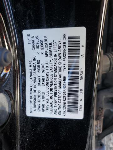 2HGFC2F61KH512469 | 2019 HONDA CIVIC LX