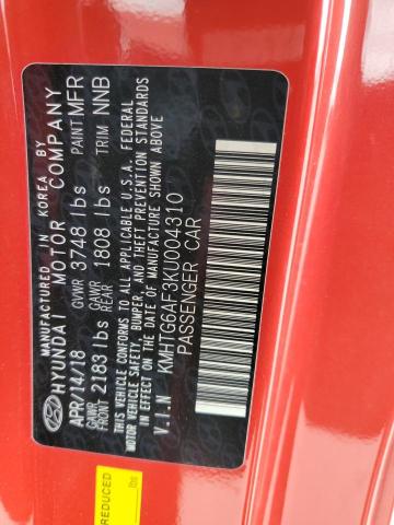 2019 HYUNDAI VELOSTER B - KMHTG6AF3KU004310