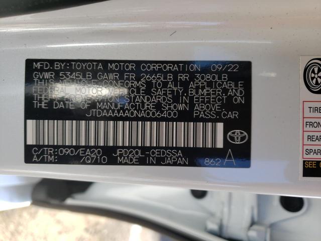 2022 TOYOTA MIRAI LE JTDAAAAA0NA006400