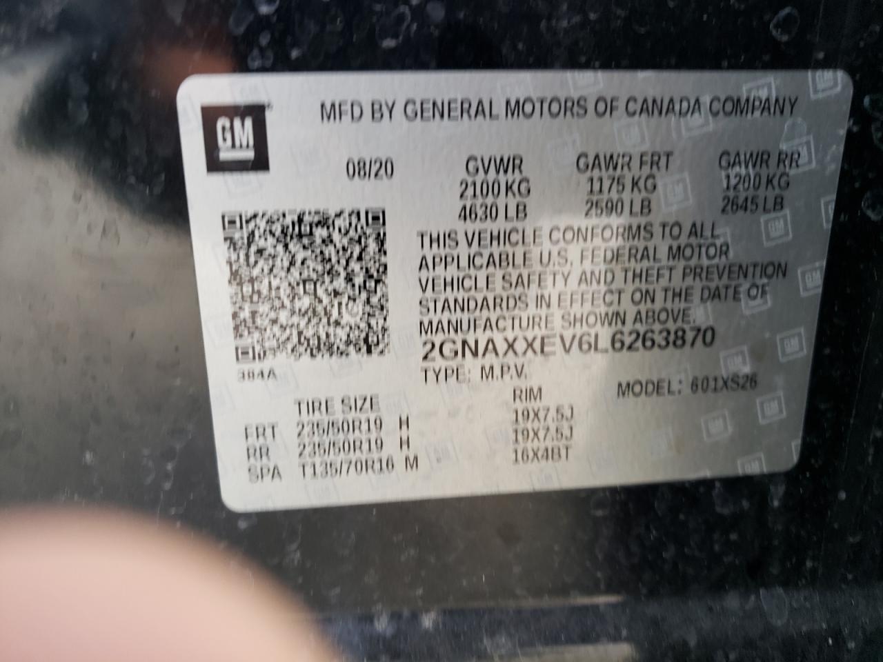 2GNAXXEV6L6263870 2020 Chevrolet Equinox Premier