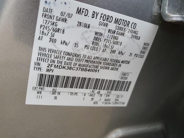 2007 Ford Edge Sel VIN: 2FMDK38C37BB40091 Lot: 47874404