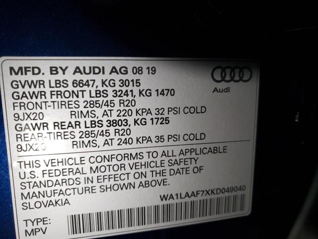 VIN WA1LAAF7XKD049040 2019 Audi Q7, Premium Plus no.14