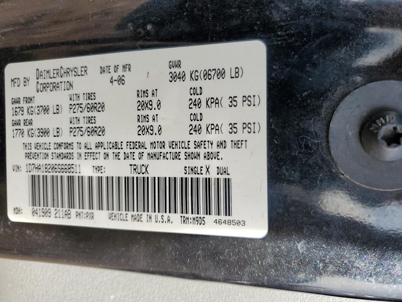 1D7HA18206S668511 2006 Dodge Ram 1500 St