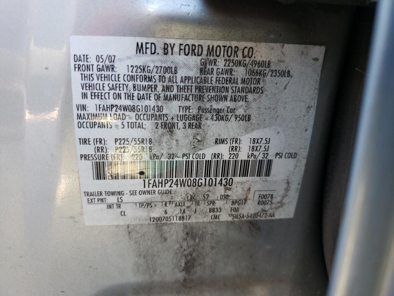 1FAHP24W08G101430 2008 Ford Taurus Sel