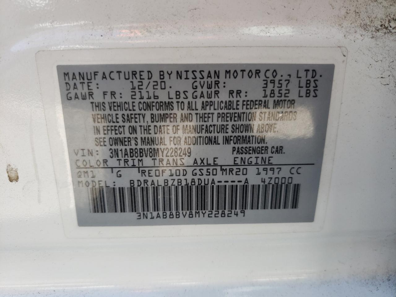 3N1AB8BV8MY228249 2021 Nissan Sentra S