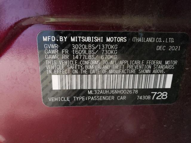 2022 Mitsubishi Mirage Es VIN: ML32AUHJ6NH002678 Lot: 76942683