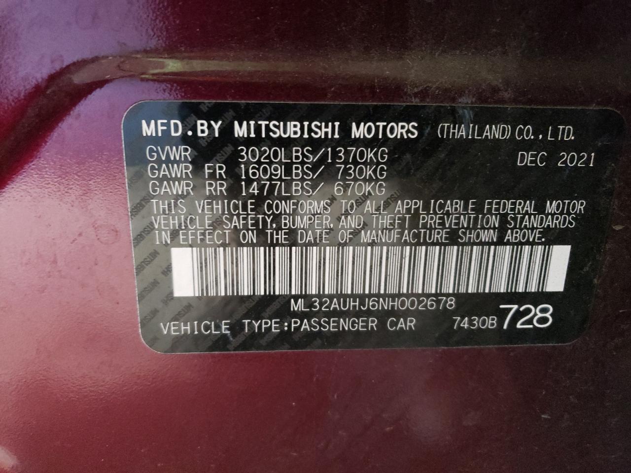 ML32AUHJ6NH002678 2022 Mitsubishi Mirage Es