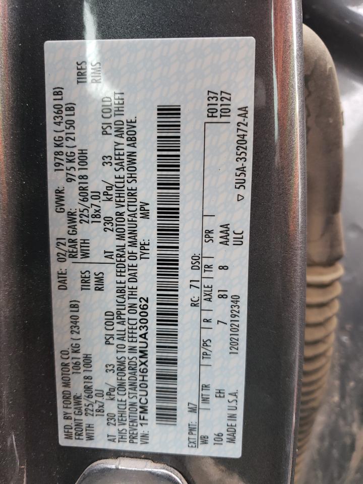 1FMCU0H6XMUA30062 2021 Ford Escape Sel