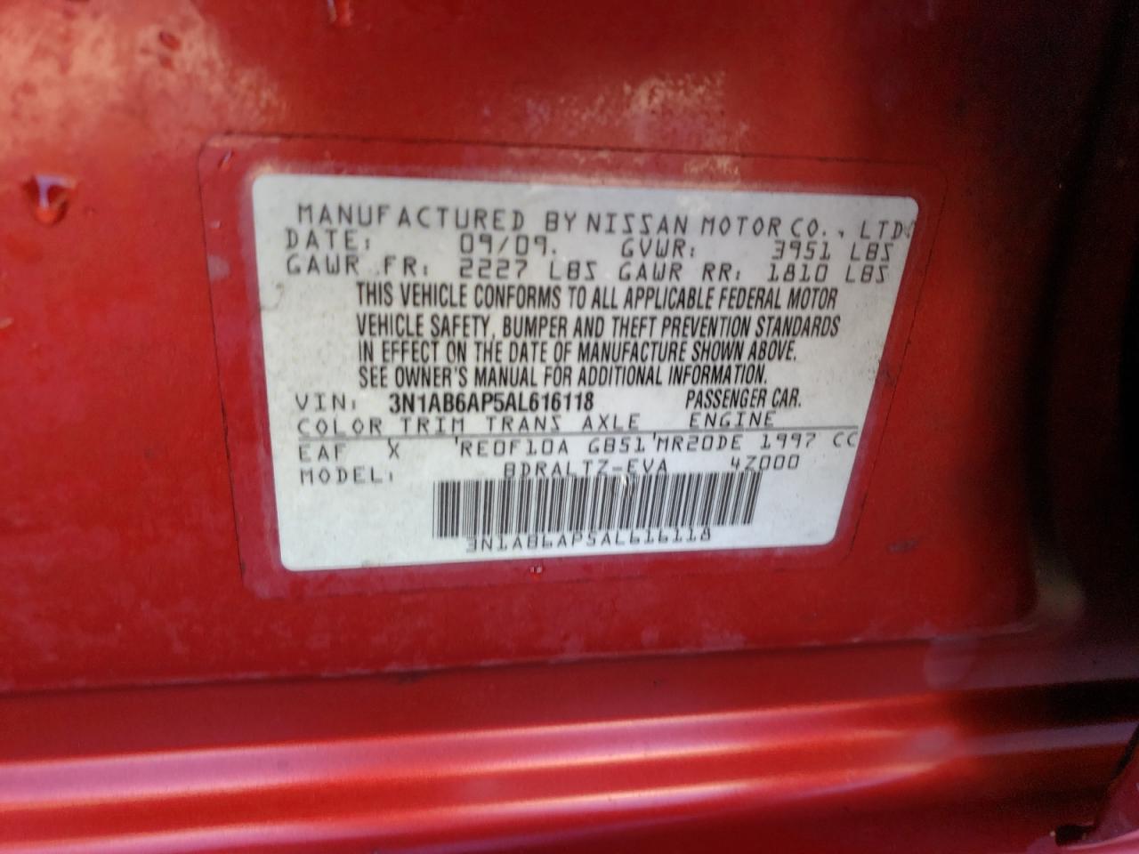 3N1AB6AP5AL616118 2010 Nissan Sentra 2.0