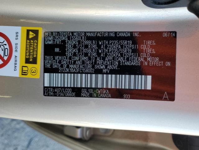 2T2ZK1BA3FC158002 Lexus RX 350