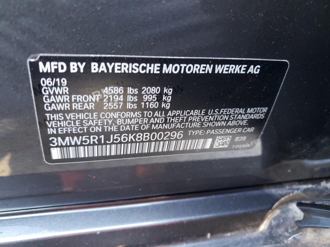 3MW5R1J56K8B00296 2019 BMW 330I