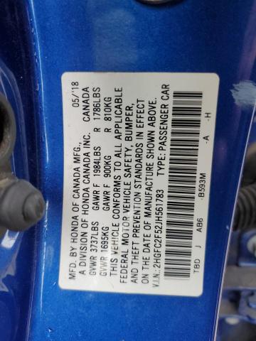 2HGFC2F52JH561783 2018 Honda Civic Lx