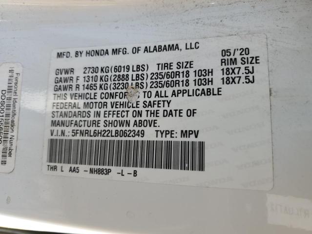 5FNRL6H22LB062349 Honda ODYSSEY LX