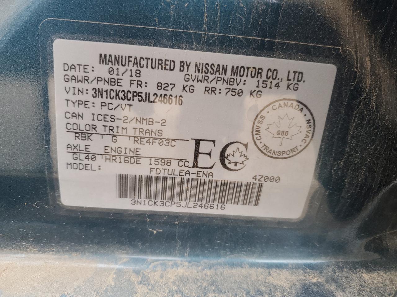 3N1CK3CP5JL246616 2018 Nissan Micra