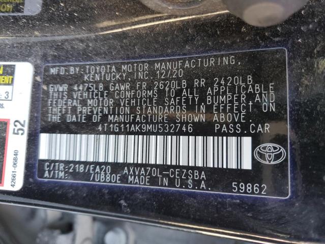 4T1G11AK9MU532746 | 2021 TOYOTA CAMRY SE