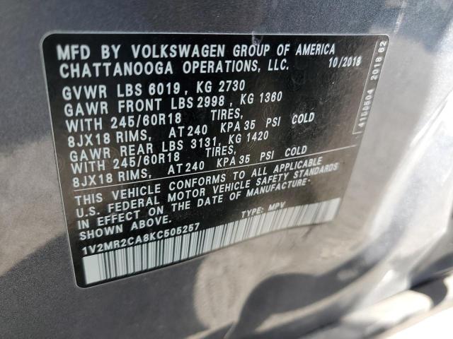 2019 VOLKSWAGEN ATLAS SEL - 1V2MR2CA8KC505257