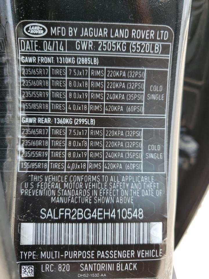 salfr2bg4eh410548 SALFR2BG4EH410548 2014 Land Rover Lr2 Hse