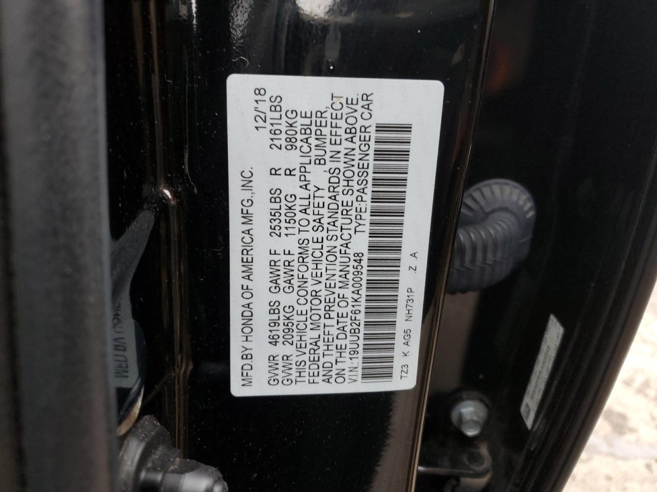 19UUB2F61KA009548 2019 Acura Tlx Technology