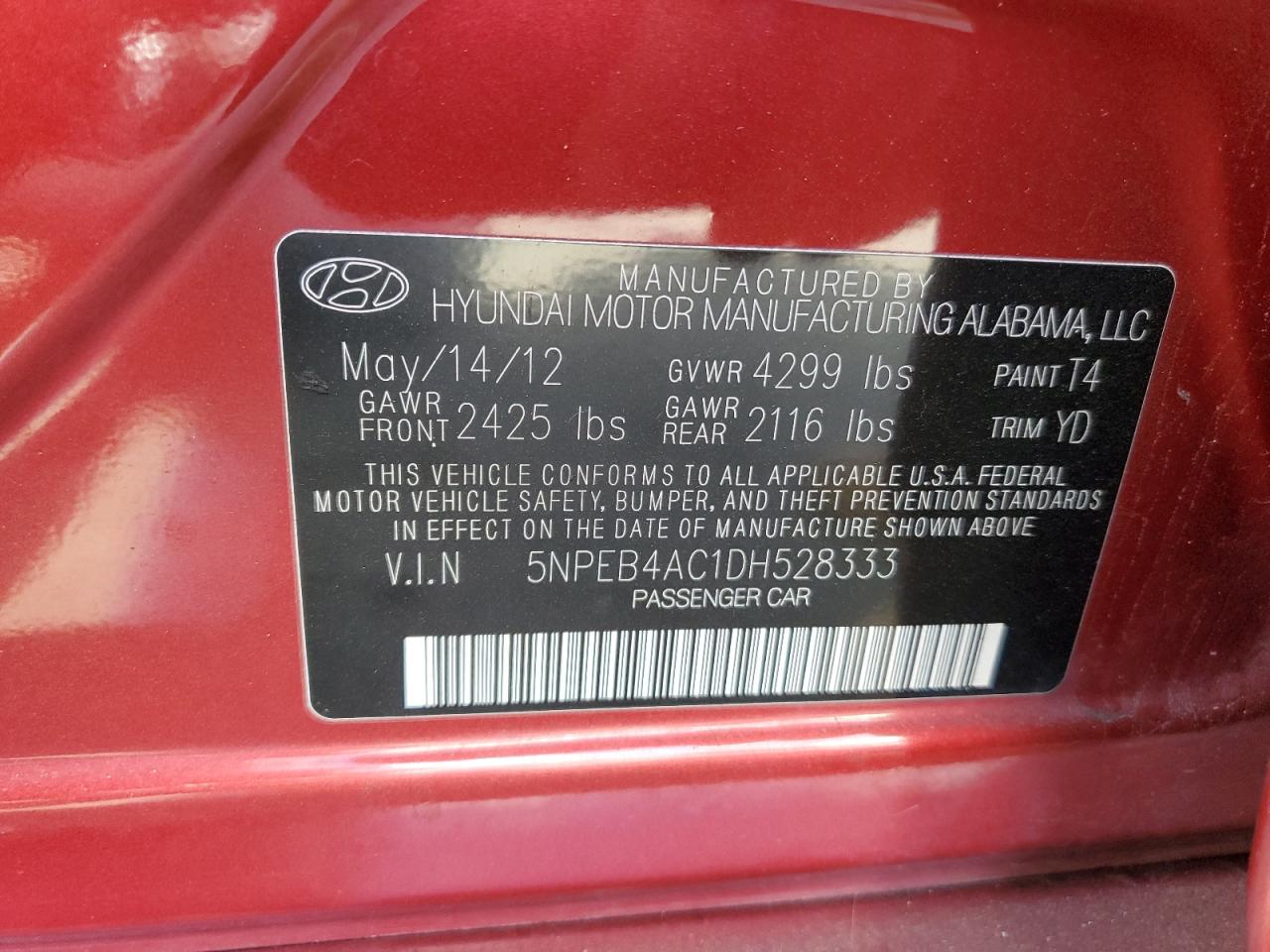 5NPEB4AC1DH528333 2013 Hyundai Sonata Gls