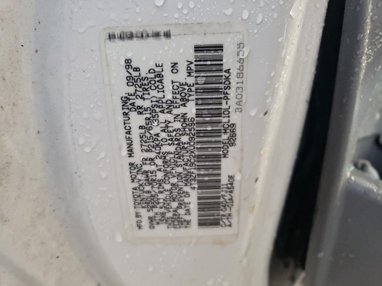 4T3ZF19C2XU092596 1999 Toyota Sienna Ce