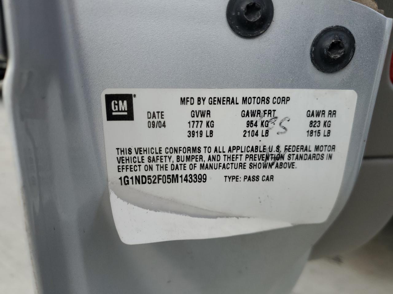 1G1ND52F05M143399 2005 Chevrolet Classic