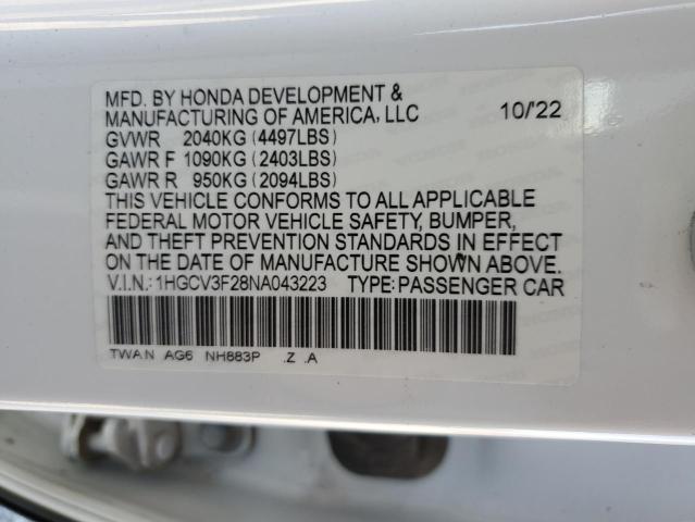 1HGCV3F28NA043223 | 2022 HONDA ACCORD HYB