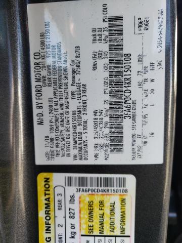 3FA6P0CD4KR150108 2019 FORD FUSION, photo no. 12