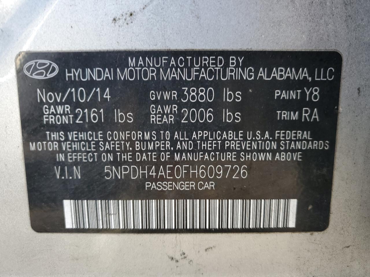 5NPDH4AE0FH609726 2015 Hyundai Elantra Se