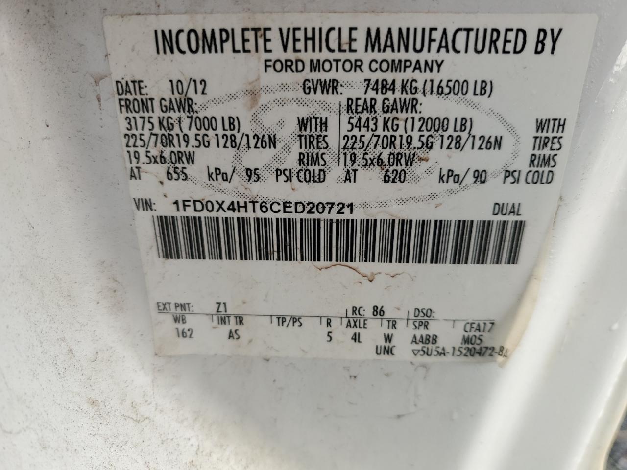 1FD0X4HT6CED20721 2012 Ford F450 Super Duty