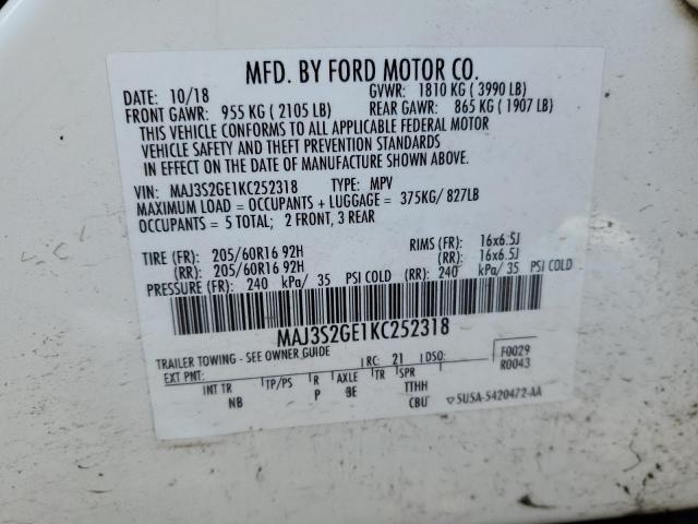 MAJ3S2GE1KC252318 | 2019 FORD ECOSPORT S