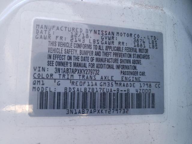 3N1AB7APXKY279732 | 2019 NISSAN SENTRA S