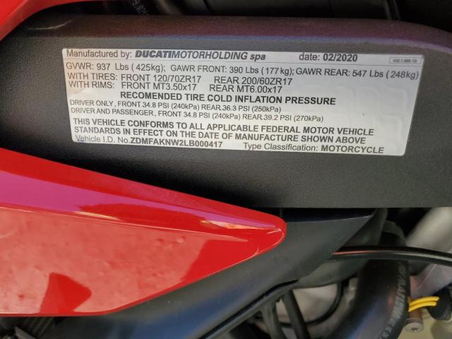 2020 DUCATI STREETFIGH ZDMFAKNW2LB000417