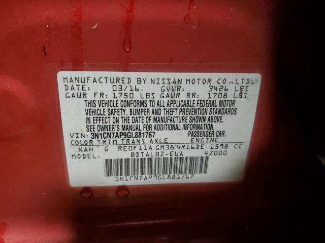 2016 NISSAN VERSA S AU - 3N1CN7AP9GL881767