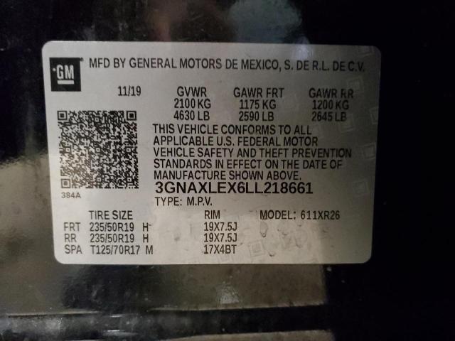 3GNAXLEX6LL218661 | 2020 CHEVROLET EQUINOX LT