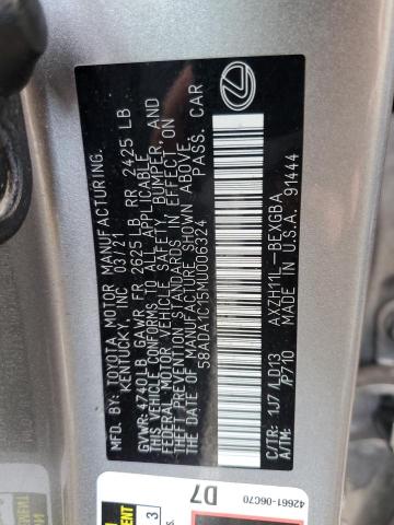 58ADA1C15MU006324 | 2021 LEXUS ES 300H