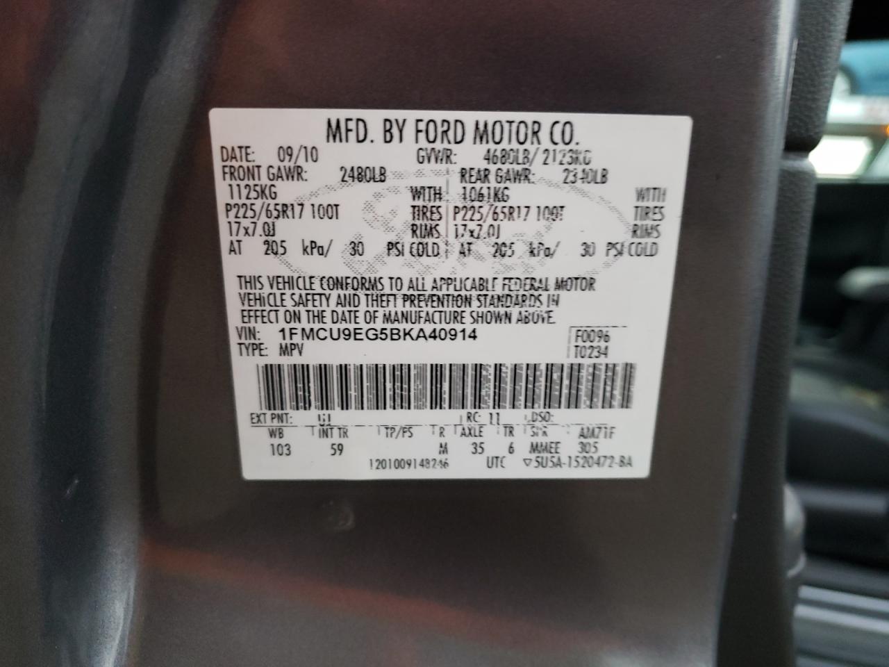 1FMCU9EG5BKA40914 2011 Ford Escape Limited 1FMCU9EG5BKA40914 2011 Ford Escape Limited