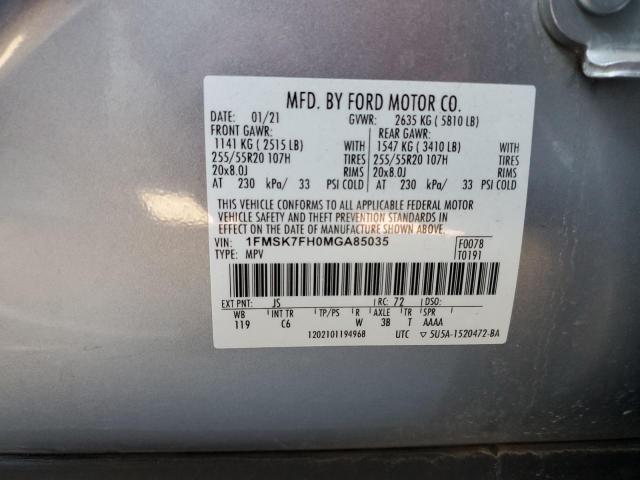 1FMSK7FH0MGA85035 | 2021 FORD EXPLORER L