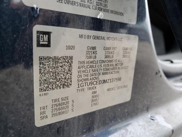 1GTU9CED3MZ137598 | 2021 GMC SIERRA K15